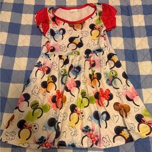 Girls' Disney Character Print Dress with Red Sleeves